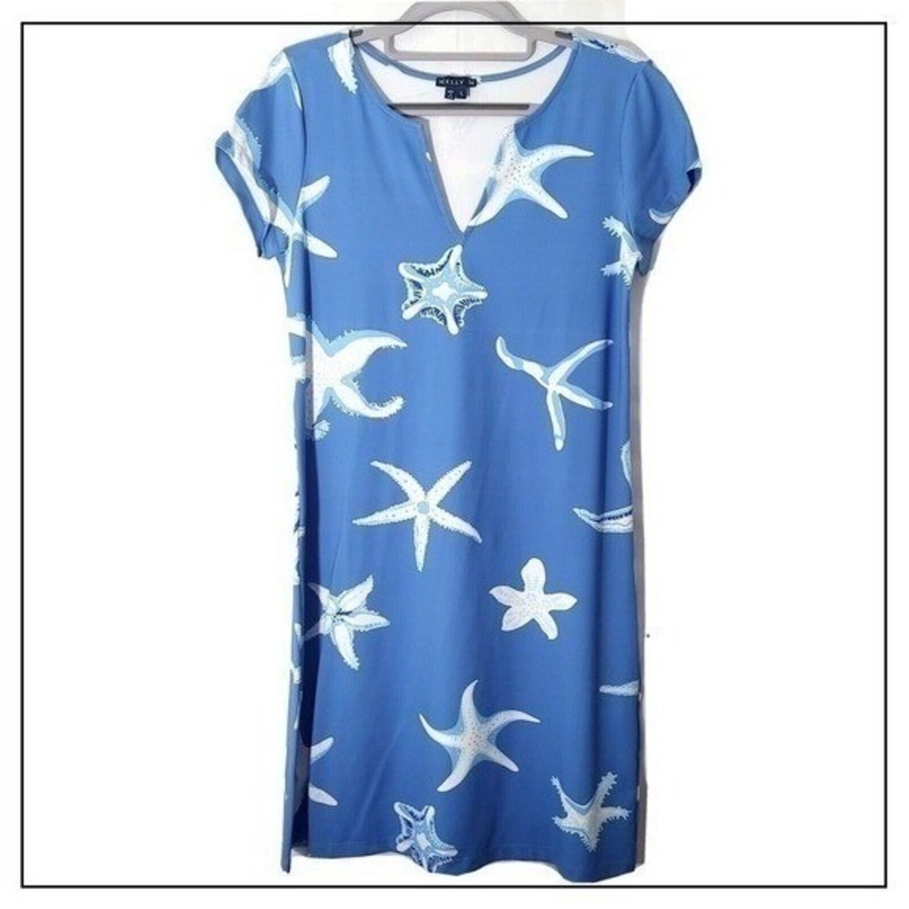 Melly M Dress Women S Blue Seahorse Starfish Coastal Beach Resort Shift Sundress